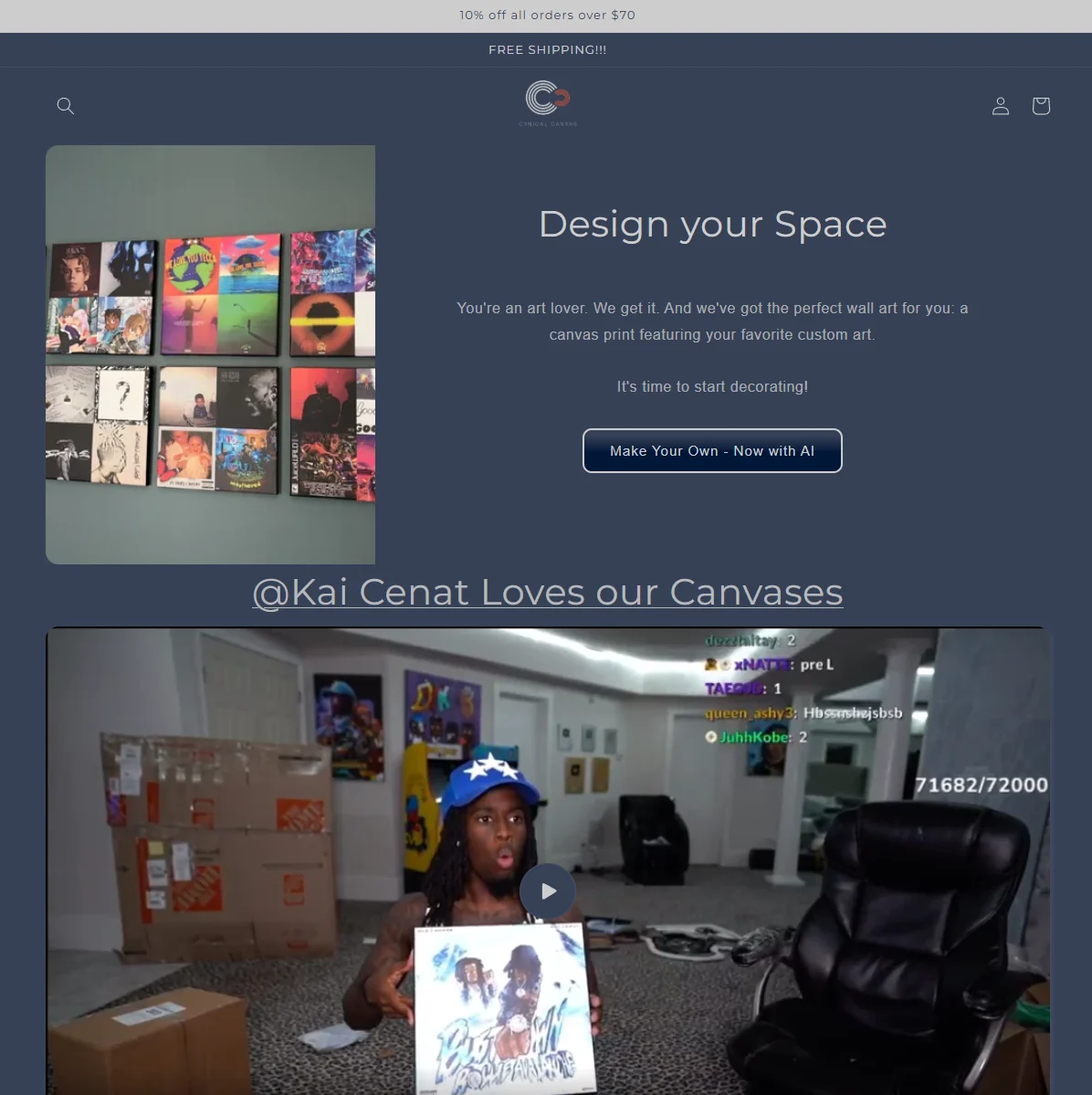 Cynical Canvas storefront featuring a custom canvas